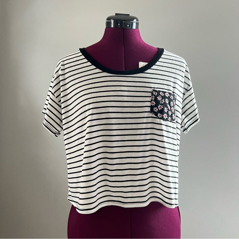 Elodie Striped Crop Top Tee Shirt, Sz S